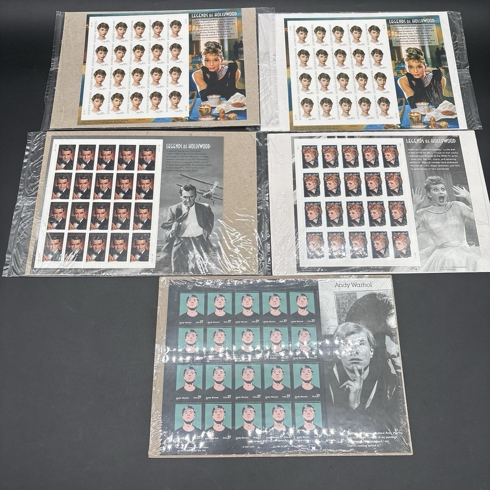 USPS Legends of Hollywood & Andy Warhol Stamp‎ Sheets 5pc Set New Commemorative